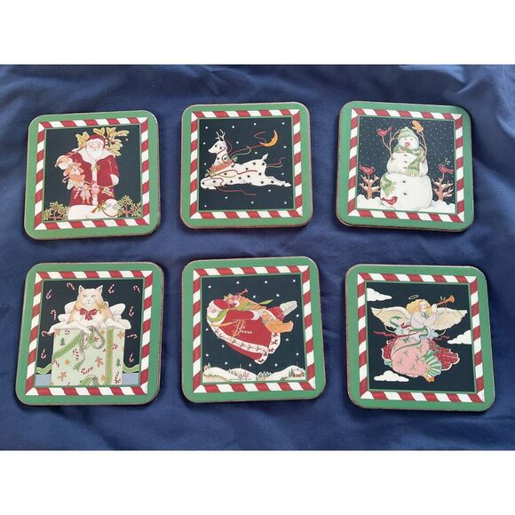 Pimpernel Christmas Coaster Set of 6 Made in England Cork Bottom NIB - Picture 2 of 5